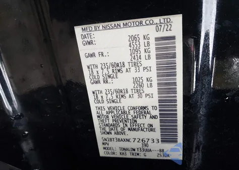 2022 Nissan Rogue Sv Fwd z USA, uszkodzony, nr VIN 5N1BT3BAXNC726733